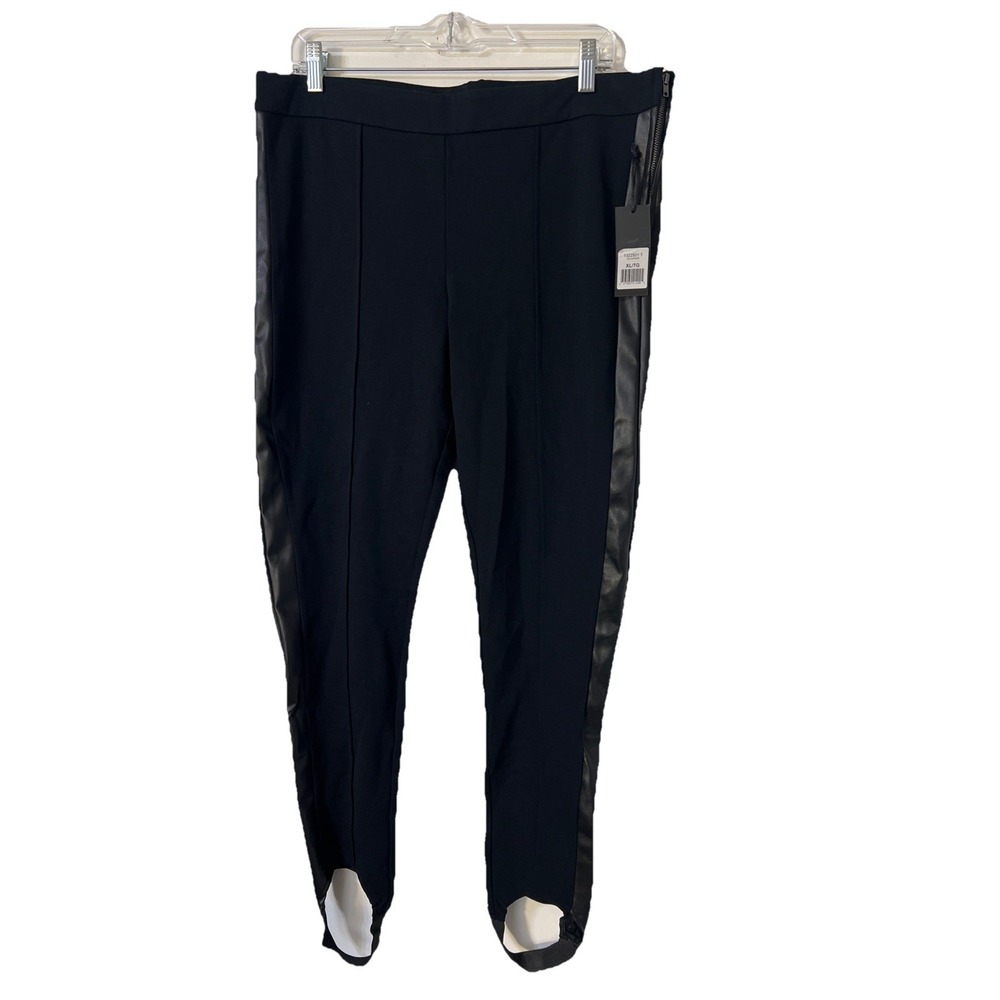 Black Tape Leggings XL Black Skinny Leg Slim Fit Side‎ Faux Leather Trim Zip